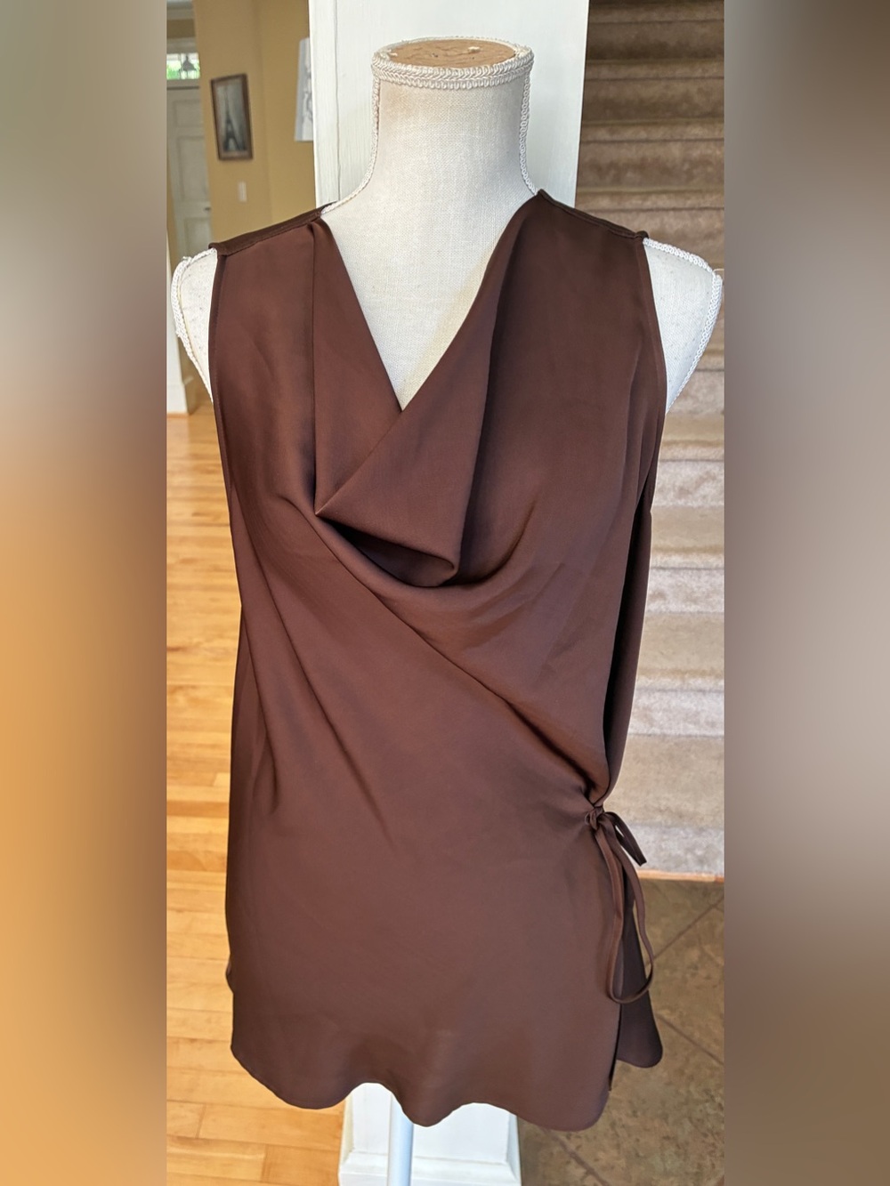 Donna Karan Brown Draped Sleeveless Wrap Top